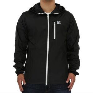 DC Black Windbreaker Jacket with White Accents Hooded and Zipup Size XS